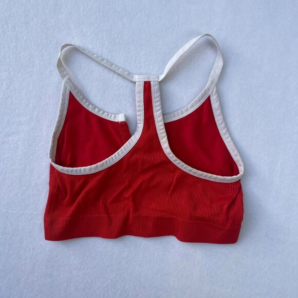 Red and White Colsie Ribbed Knit Sports Bra Racerback Bralette Size S Workout - Picture 2 of 5